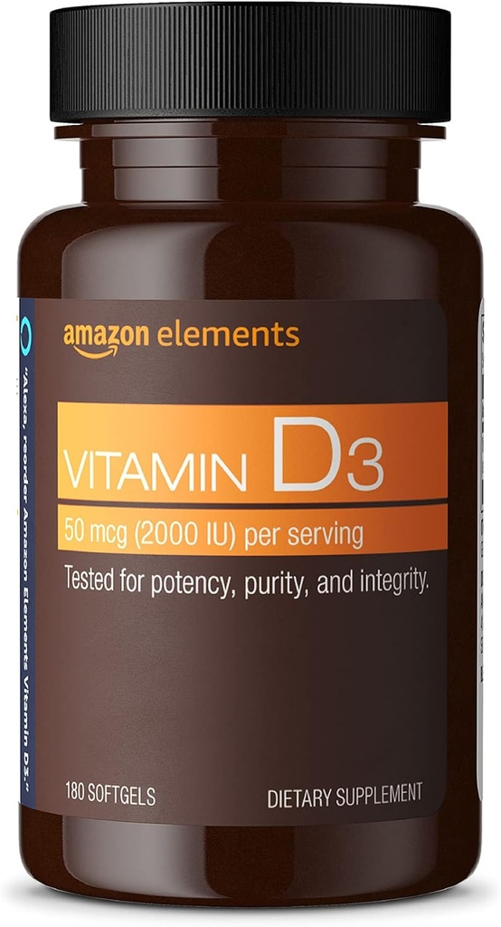 Elementit D3-vitamiini, 2000 IU, 180 Softgels, 6 kuukauden tarjonta (pakkaus voi vaihdella), Tukee vahva luut ja Immuuniterveys