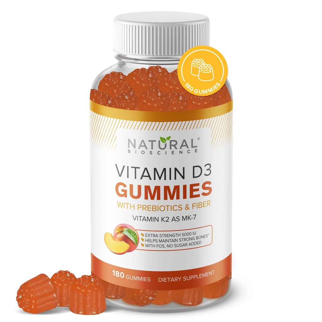 Sokeriton D3-vitamiini K2-vitamiinit - D3-vitamiini Gummies 5000 IU+K2 MK7 80 mikrog, K2 D3-vitamiinilisä aikuiset, D-vitamiini luut, immuuni, sydän, mieliala, gluteeniton, luonnon persikkamaku