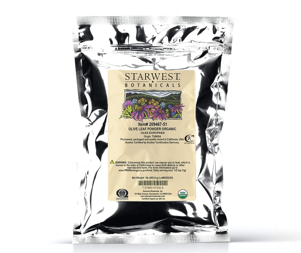 Starwest kasvitieteelliset Luomu Olive Leaf Powder, 1 punta