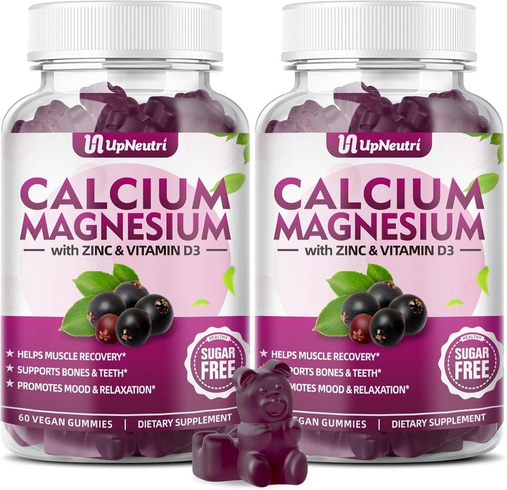 Kalsium Magnesiumsinkki D3-vitamiinilisällä, sokerittomat kalsiumtikut miehille, korkea absorptio Sinkkitikut luu- ja lihasterveyteen, vegaaninen vanderberry-maku - 120