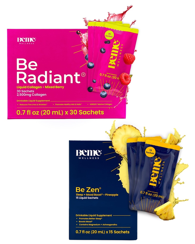 BeMe BeRadiant Berry & BeZen Bundle - Liquid Collagen & Magnesium Glycinate L- Theanine lisäravinteet