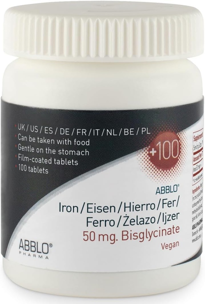 50mg. Rauta BISGLYNAATTI (100 yksikköä) ABBLO on hellä vatsalla & voidaan ottaa ruoan kanssa.