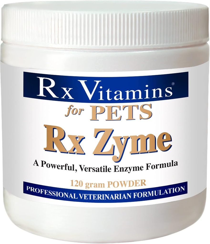 Rx Vitamiinit Lemmikkieläimet Rx Zyme koirille ja kissat - Ohjeet ruoansulatuskanavan häiriö - Lisää ruokaa - 120g jauhe