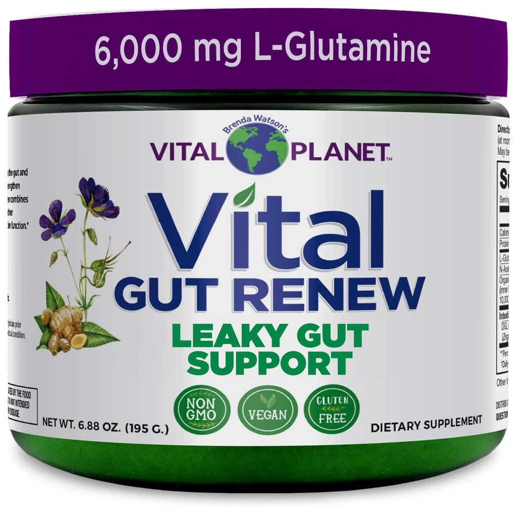 Vital Planet - Vital Gut Renew Powder Supplement för Leaky Gut Repair med L-Glutamin, Marshmallow och Ginger Root, DGL Licorice Root och Organic Aloe Vera, L Glutamine 6000mg 6,88 oz