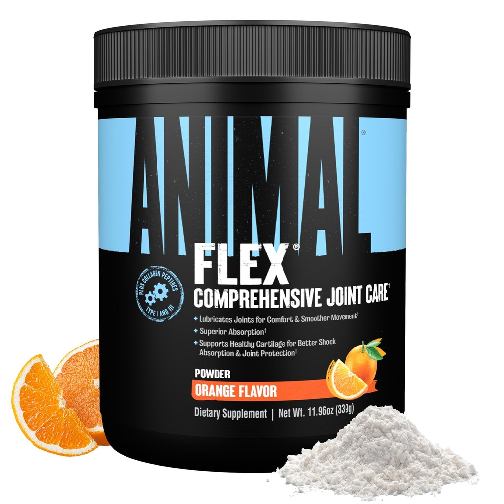 Animal Flex Powder - Gemensamt stödtillägg för smärtlindring, reparation och återställa muskler med gurkmeja, glukosamin, Chondroitin, MSM, Collagen och Boswellia, Great Tasting Orange smak, 30 skopor