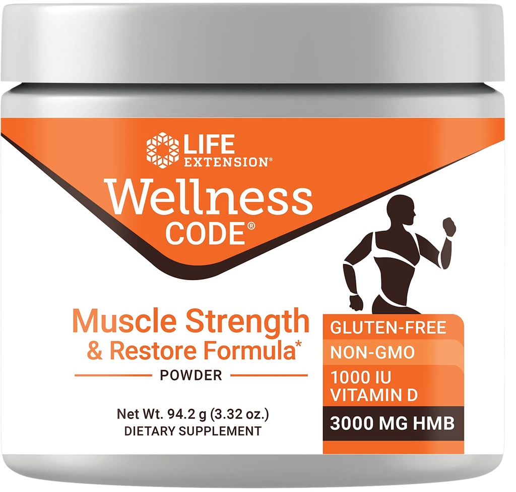 Life Extension Wellness Code® Muscle Strength & Restare Formula, D3-vitamiini, ß-Hydroksi-ß-Metyylibutyraatti Monohydraatti (HMB), Lihasterveys, Gluteeniton, 99,2 g