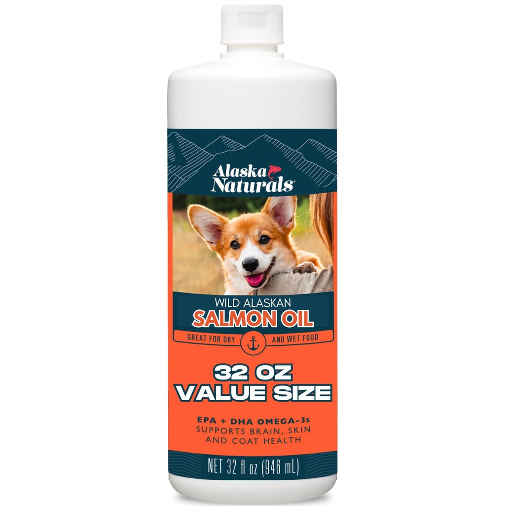 Alaska Naturals Wild Alaskan lax fiskolja tillskott för hundar hud och rock med EPA DHA Omega 3 fettsyror flytande mat Topper 32 uns.