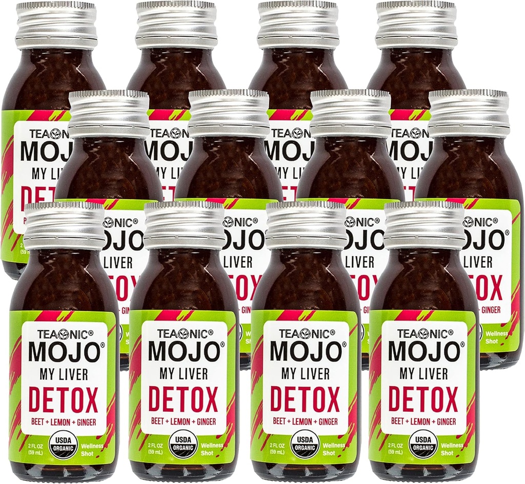 TEAONIC My Liver Mojo: Detox, Wellness Mojo Shots med Black Pepper, Beet och Lemon Juice, USDA-Certified, Caffeine Free, Gluten-Free, 2 Fl. Oz Varje, Pack 12