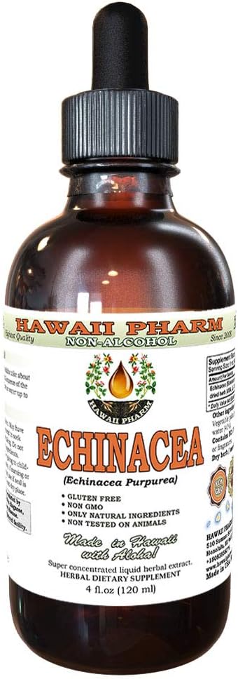Echinacea Alco-Free Liquid Extract, Organic Echinacea (Echinacea Purpurea) Kuivattu Herb Glycerite Havaiji Pharm Natural Herbal Supplement 4 oz