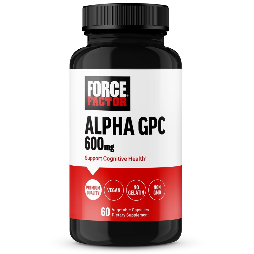 FORCE FACTOR Alpha GPC Brain Supplement muistia ja keskittymistä, mielialan tuki täydentää Alfa GPC 600mg, Premium laatu, vegan, ei-GMO, 60 kapselia