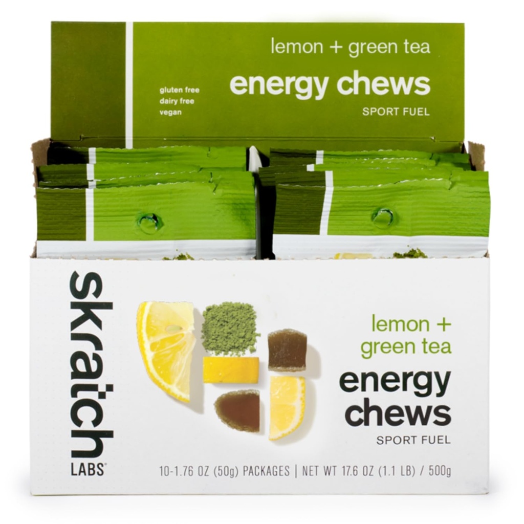 Skratch Labs Energy Chews | Gummies for Running, Cycling och Sports Performance | Gel Alternative | Matcha + Lemon (10 Pack) | Gluten Free, Vegan