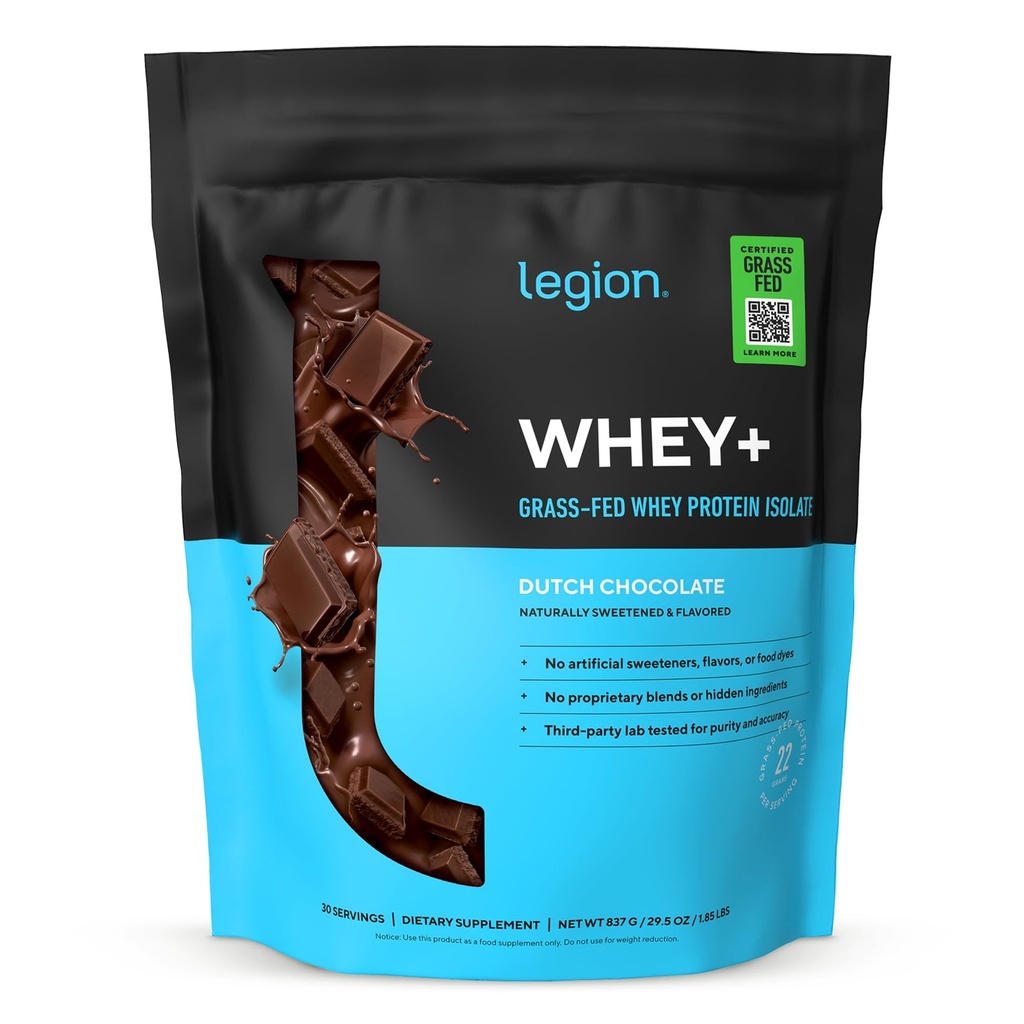 LEGION Whey+ Protein Whey Isolate alkaen Grass Fed Cows - Whey Protein Isolate Powder Low Calorie, non-GMO, Sokeriton, Laktoositon ja Gluteeniton, Kaikki luonnon proteiinijauhe miesten & naisten 30 tarjoilu