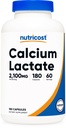 Nutricost Kalsiumlaktaatti 2,100 mg; 180 kapselia - Vegaani, ei-GMO ja gluteeniton, 60 tarjoilua