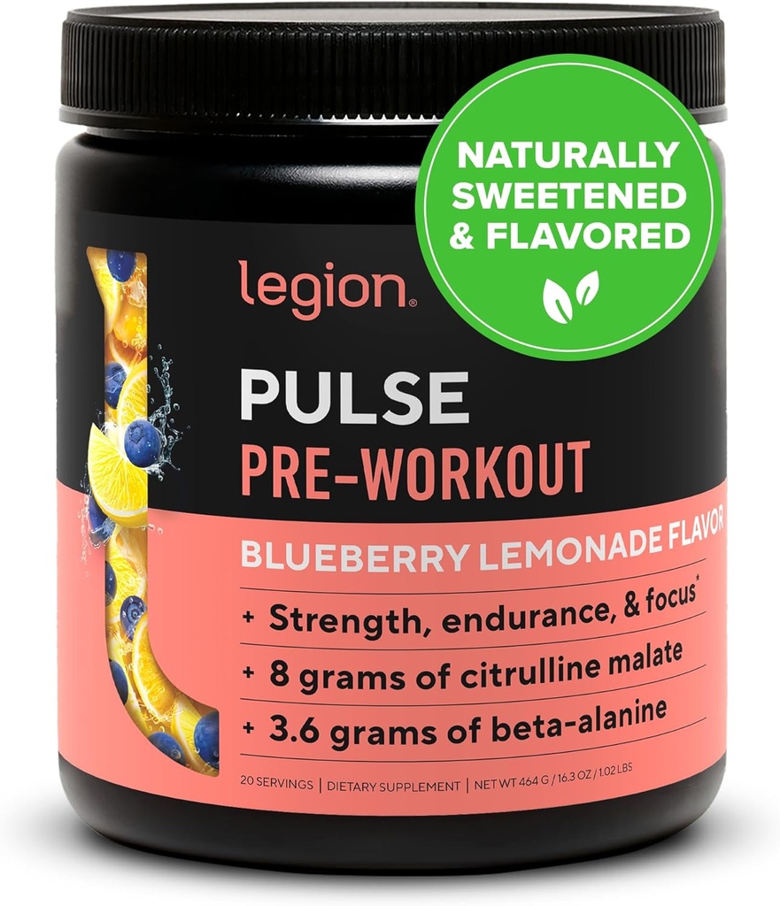 LEGION- Kaikki luonnon typpioksidin esitreenaus Drink Boost Energy, Creatiini ilmaiseksi, luonnollisesti makeutettu, Beta Alanine, Sitruliini, Alpha GPC (Blueberry Lemonade)