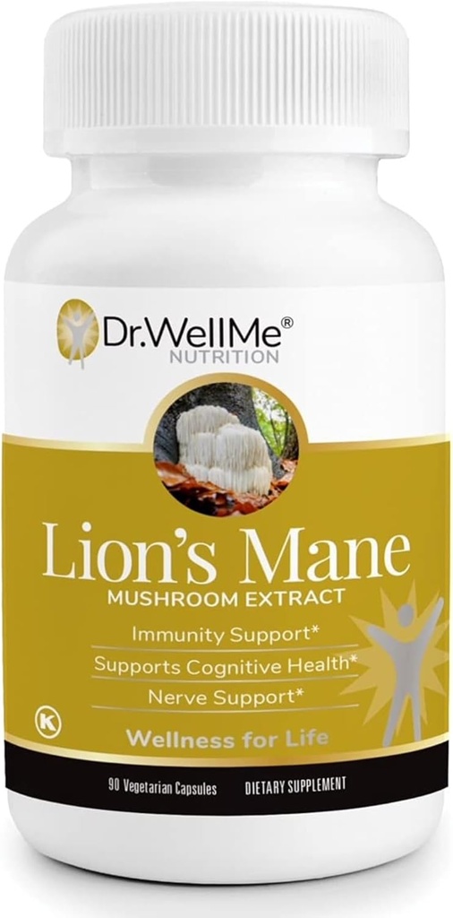 Organic Lion's Mane Mushroom Capsules 500mg - 90 Veggie Capsules, 3-månaders leverans - Kognitiv, Nerve & Immune Health - Kosher & Halal Certified, fri från Gluten & GMO