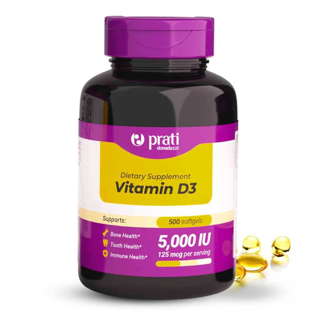 D3-vitamiini 5 000 IU . 500 Softgels. Tuet puolustusjärjestelmää, luu- ja lihasterveyttä.
