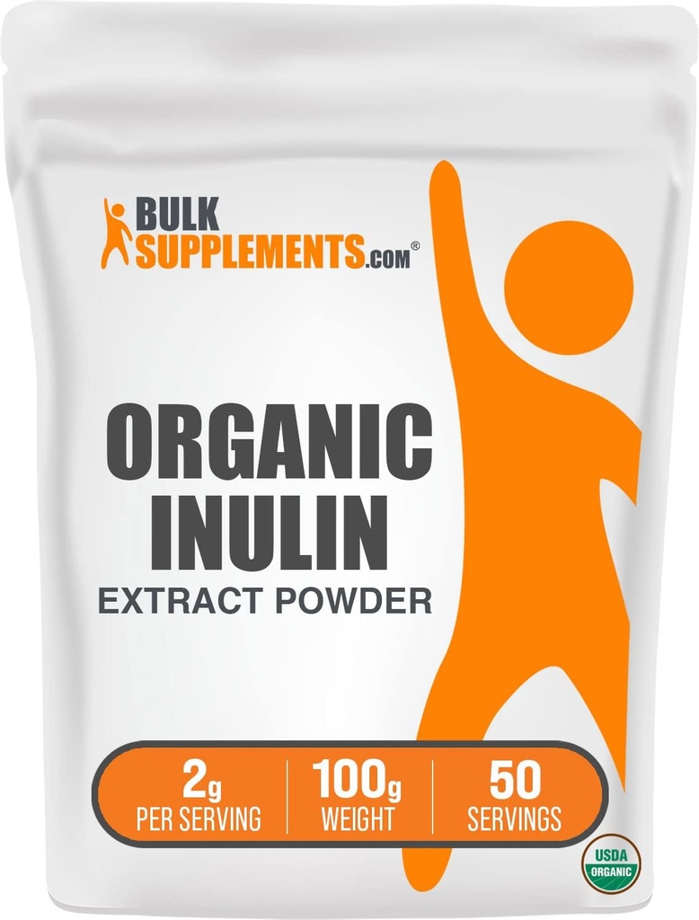 BulkSupplements.com Organic Inulin Extract Powder - Kuitulisä, Herbal Supplement - Inulin Powder Organic, Gluteeniton - 2g per Serving, 100g (3.5 oz) (pakkaus 1)