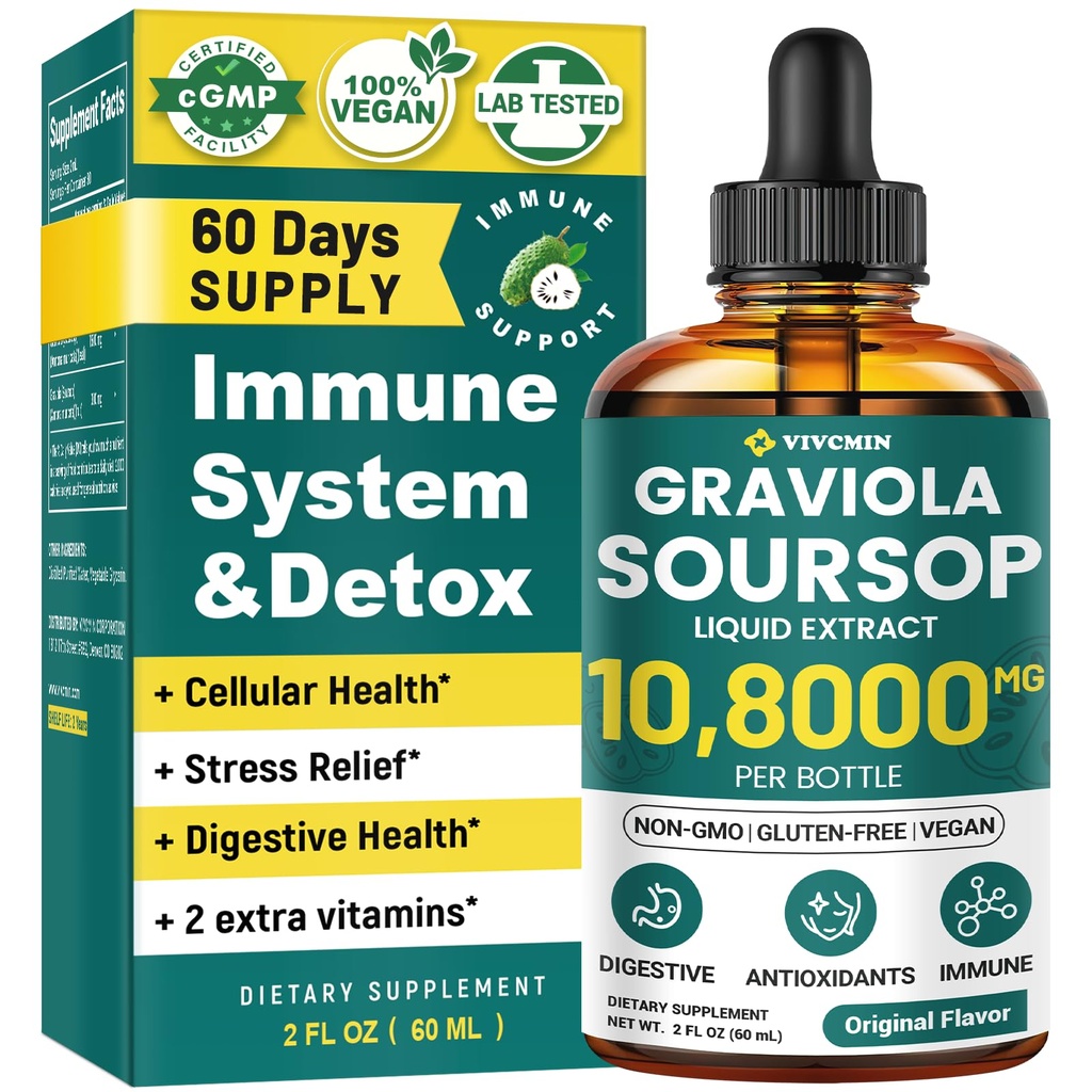 Graviola Soursop Leaf Extract Liquid - Soursop Bitters Liquid, Tuki Immuuni, rentoutua, maksa ja unet .