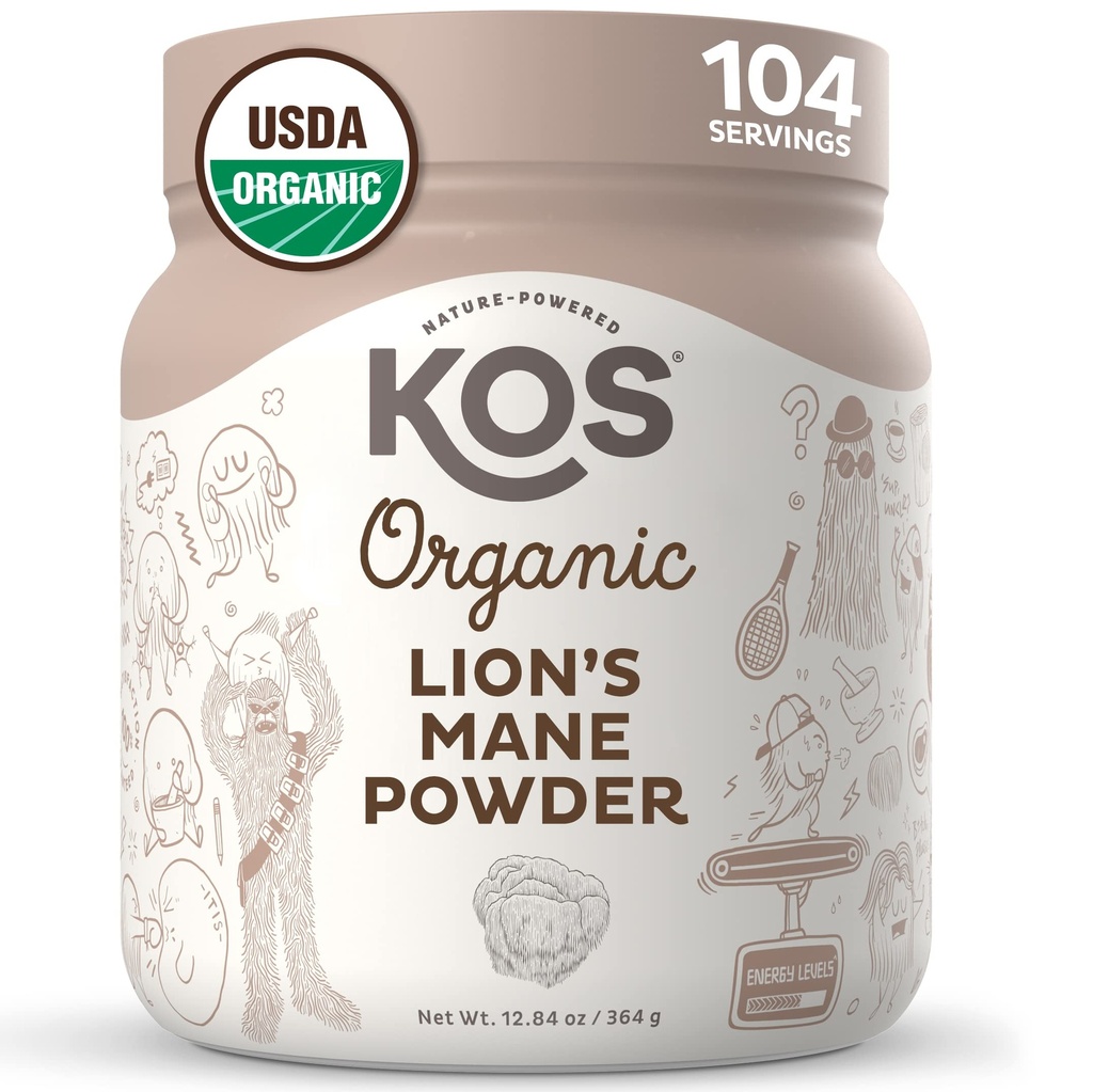 KOS Organic Lion's Mane Powder - Natural Nootropic Superfood - Vegan Toiminnallinen sieni, kasvi perustuu, USDA Certified, Ei-GMO, Soy & Gluten-free - 104 Tarjoukset