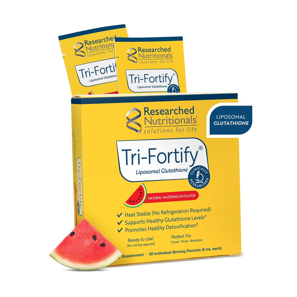 Tutkitut ravitsemuslääkkeet Liposomal Glutatione (450 mg) Liquid Gel + C-vitamiini - Tri-Fortify - Aid Natural Energy, Immunosupport & Detox - Kliinisesti tutkittu absorptio, vesimeloni (20 Packets)