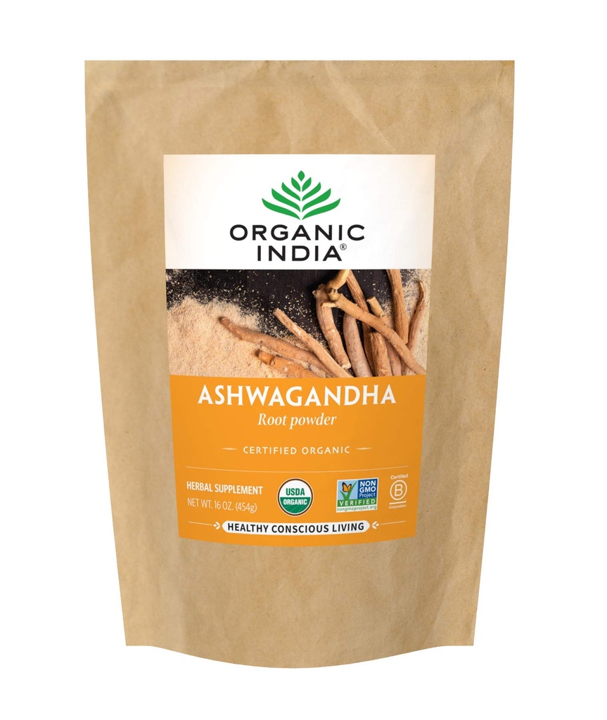 Organic INDIA Ashwagandha Powder Organic - Ashwagandha juurijauhe Bulk, kasviperäisten täydentää - vegaaninen, gluteeniton, Kosher, ei-GMO, tukee stressiä lievittää, energiaa ja unta - 1lb Bag