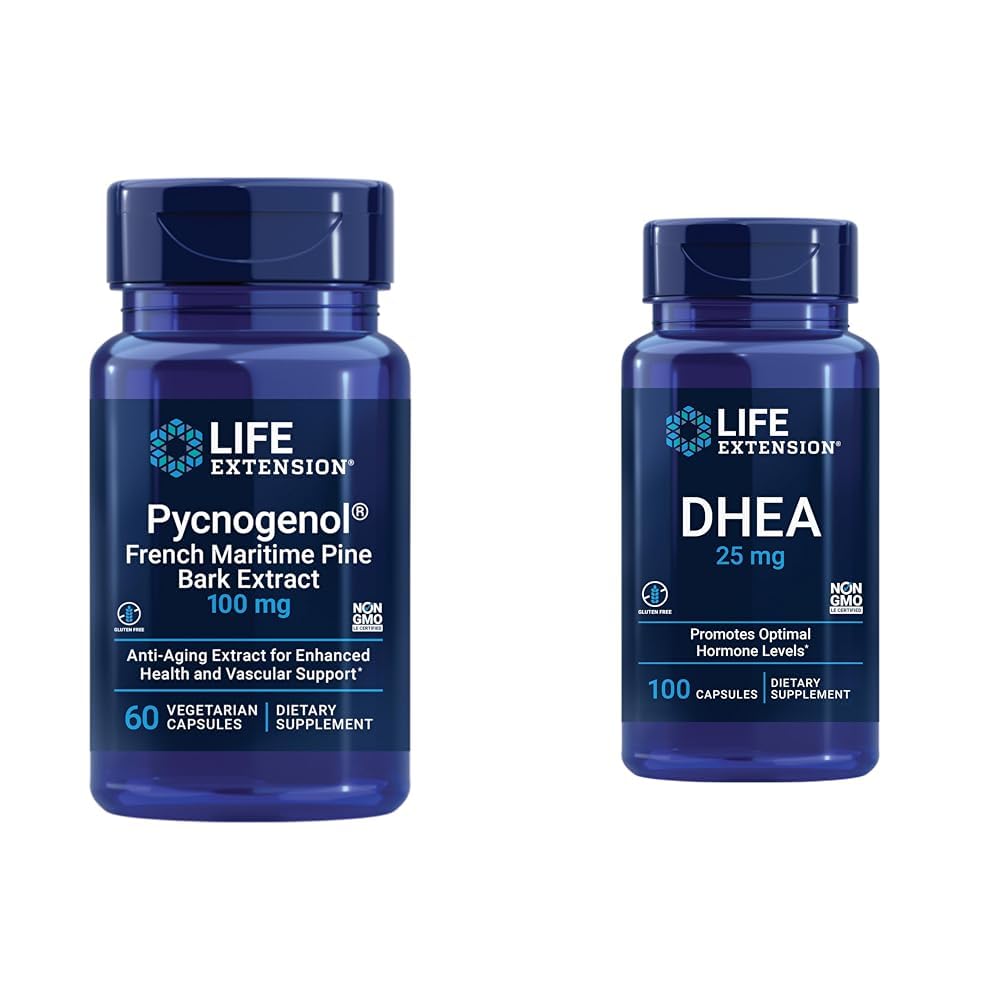Life Extension Ranskan Maritime Pine Bark Extract DHEA Hormoni Balance - 60 kapselia Pycnogenol & 100 kapselia DHEA 25mg