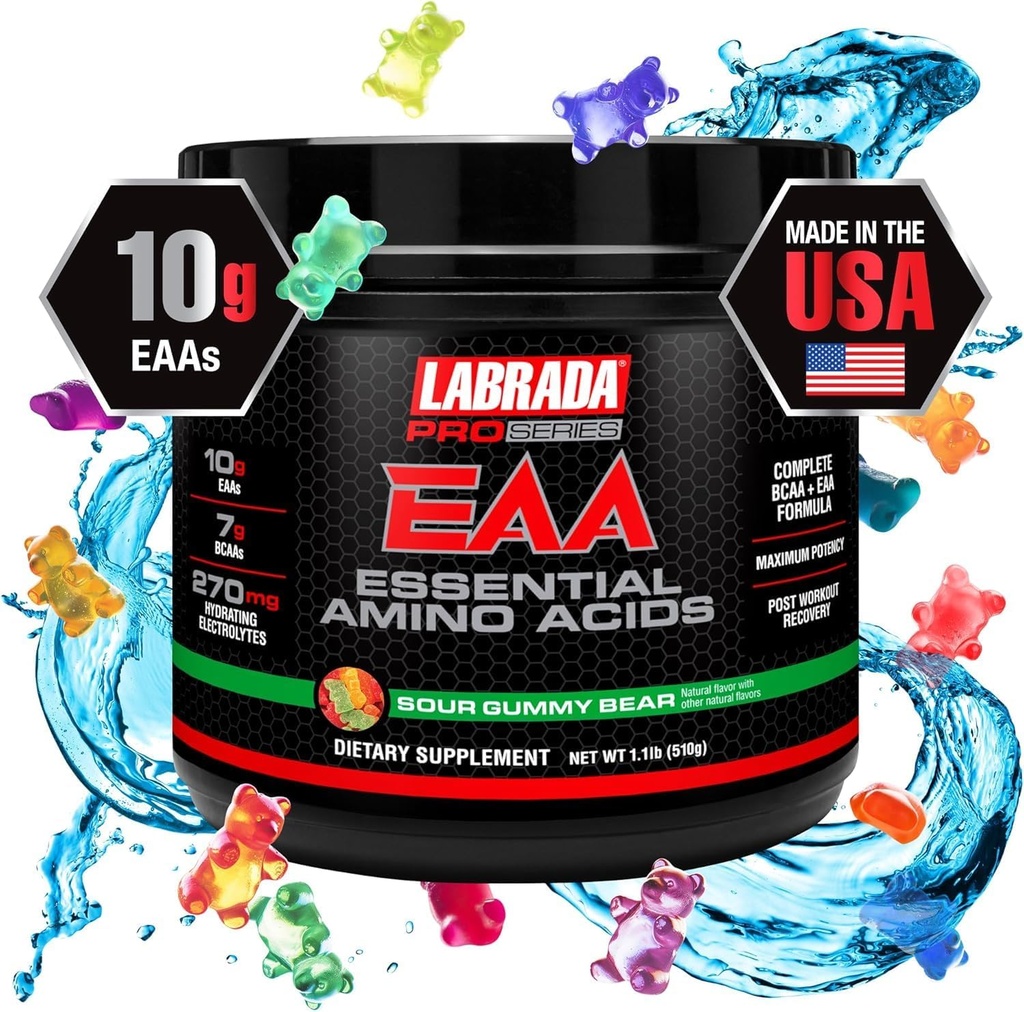 Labrada Pro Series EAA Maximum Potency Essential Amino Acid Hydrating Formel med BCAAs & Elecrolytes Recovery and Performance (Sour Gummy Bear)