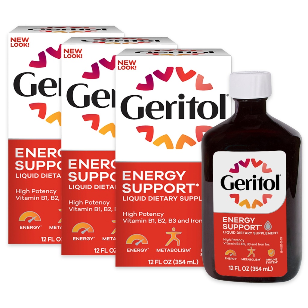 Geritol Liquid-vitamiini ja rautalisä, energiatuki, sisältää korkeaa tehoa B-vitamiinit ja rautaa, mieluisaa paistoa, helppo niellä, ei keinotekoisia makeutusaineita, ei-GMO, 12 Oz, 3 pakkaus