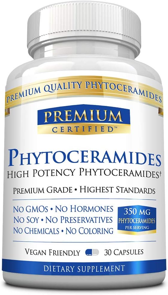 Phytoceramides 350mg från 100% Wheat -Vitamin A, C, E och D3 - Reverse Aging Skin, Replenish Moisture & Repair Skin - 100% ren natur - 30 kapslar - Vegan Friendly