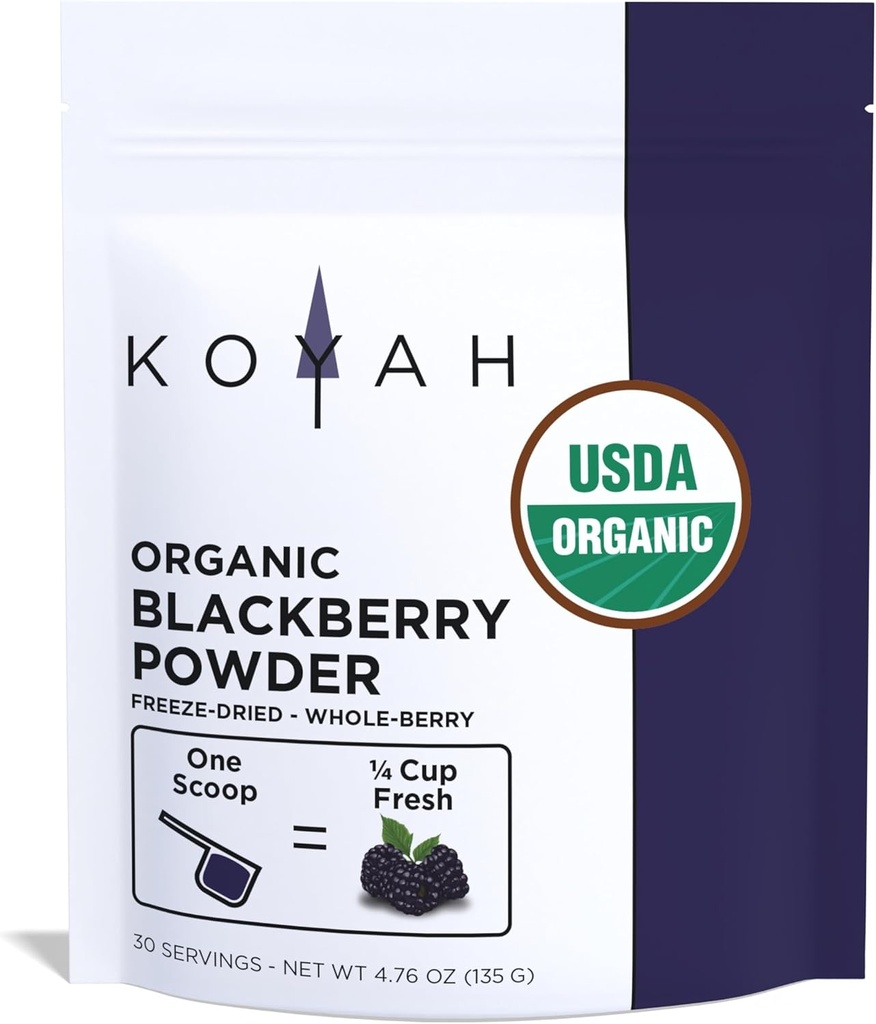 KOYAH - Luomu BlackBerry Powder: 30 tarjoilua (1 Scoop = 1/4 Cup Fresh): Freeze Dried, Kokomarjajauhe, raaka