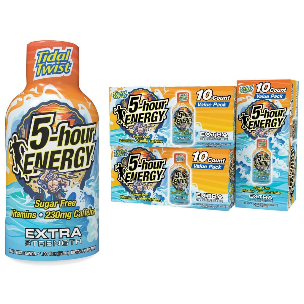 5-timmars ENERGY Extra Strength Energy Shot, Tidal Twist (1,93 oz, 30 Count), Zero Calories & Sugar-Free 230 mg Caffeinated Energy Shot, Amino Acids & B Vitamins, Dietary Supplements, Pina-Colada Flavor