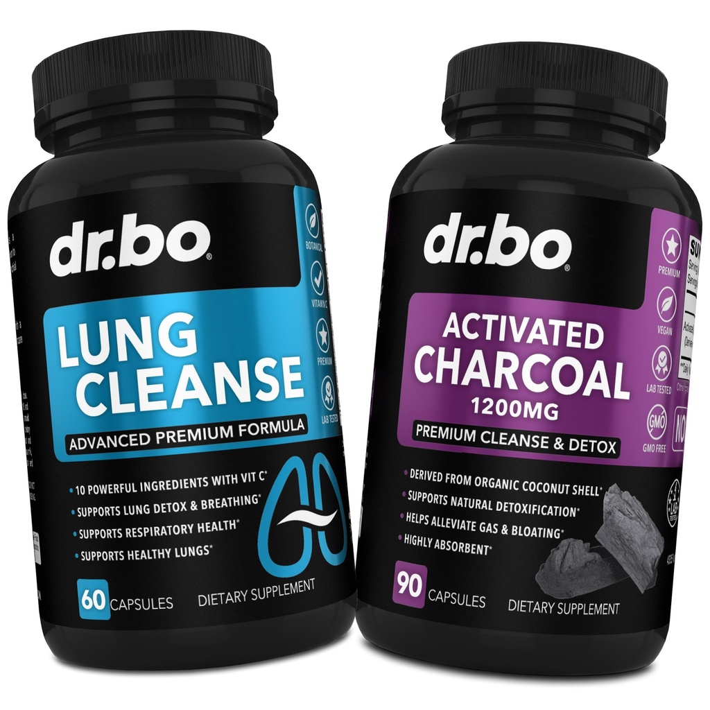 Lung Cleanse & Aktivoitu Charcoal Kapselit - hengitysteiden lisäravinteet & Luomu Coconut Charcoal pillereitä vatsan kaasu ja turvotus tuki - kasviperäisten Detox Keuhkot, Bronchial Health & Gut