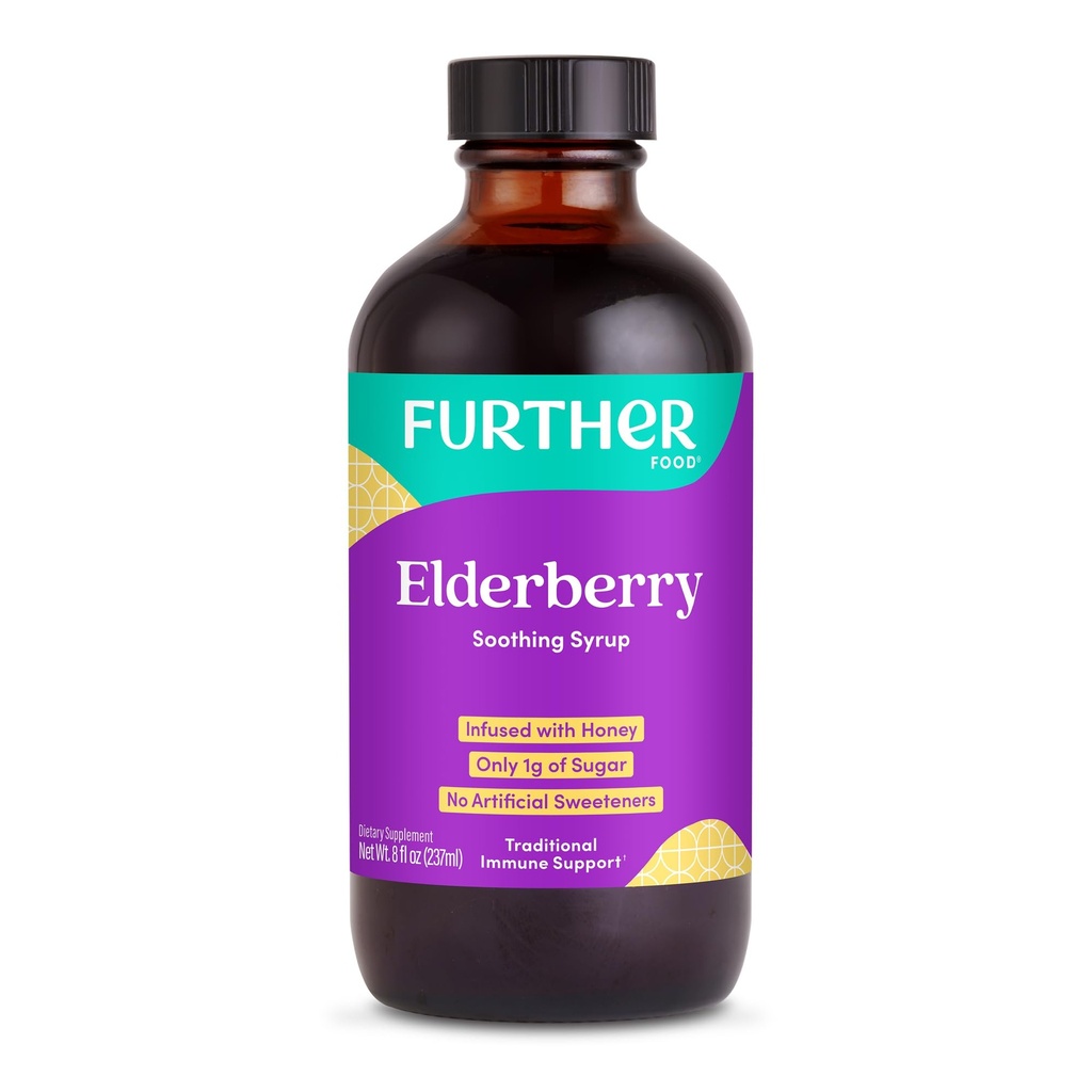 Ytterligare Food Elderberry Syrup för Immune Support, Sambucus Elderberry Supplement, Daily Herbal Immune System Support för barn och vuxna, Gluten Free (8 Fl oz av Elderberry Soothing Syrup)