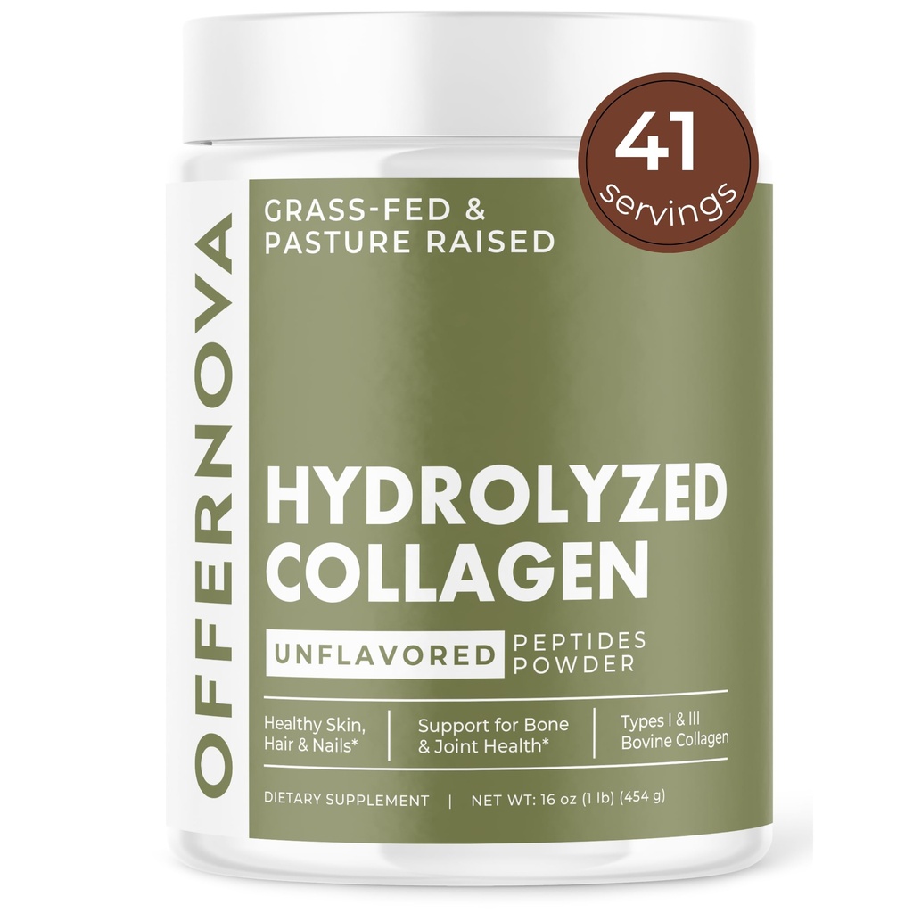 Hydrolyzed Collagen Peptides Powder - 100% Pure, Grass Fed & Unmariored for Women & Men 