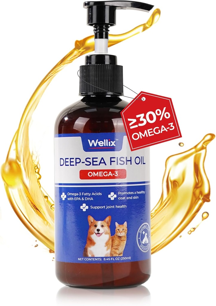 Wellix Omega 3 Fish Oil for Dogs, Better Than Salmon Oil for Dogs, Dog Fish Oil Supplement, Lemmikkieläinten iho ja takki täydentää, Edistää sydän, Joint & Immuno Health, EPA & DHA