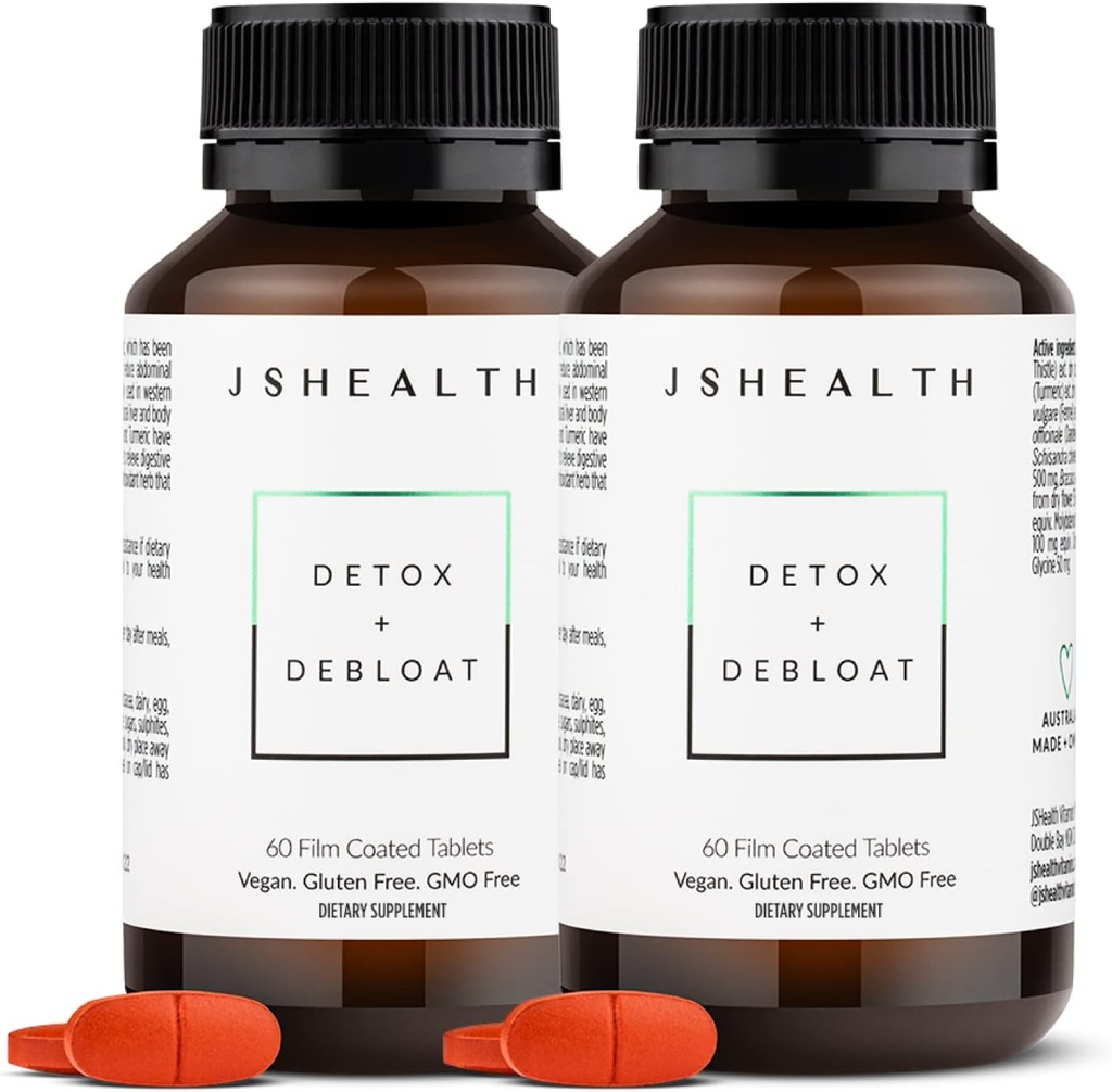JSHealth Vitamins Detox och Debloat Liver Health Formula | Liver Detox Pills | Debloating Formel med Milk Thistle, Turmeric, Fennel | Liver Cleanse Supplement (60 tabletter, Pack of 2)