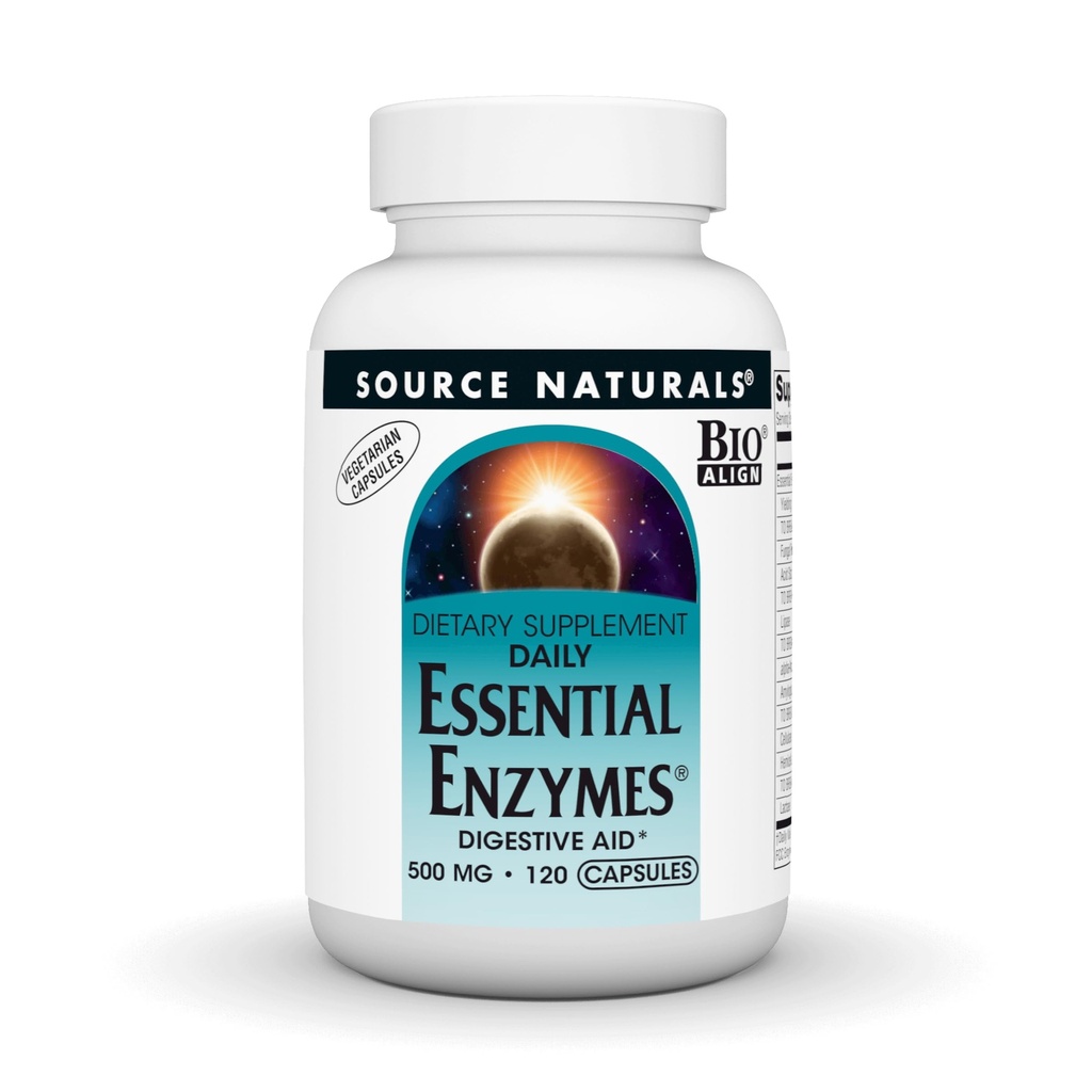 Source Naturals Essential Enzymes 500 mg Bio- Alligned Multiple Enzyme Supplement Herbal Defense for Digestion, Gas, Ummetus & Bloating Relief - Tukee Immuunijärjestelmää* - 120 Kasvissyöjän kapselit