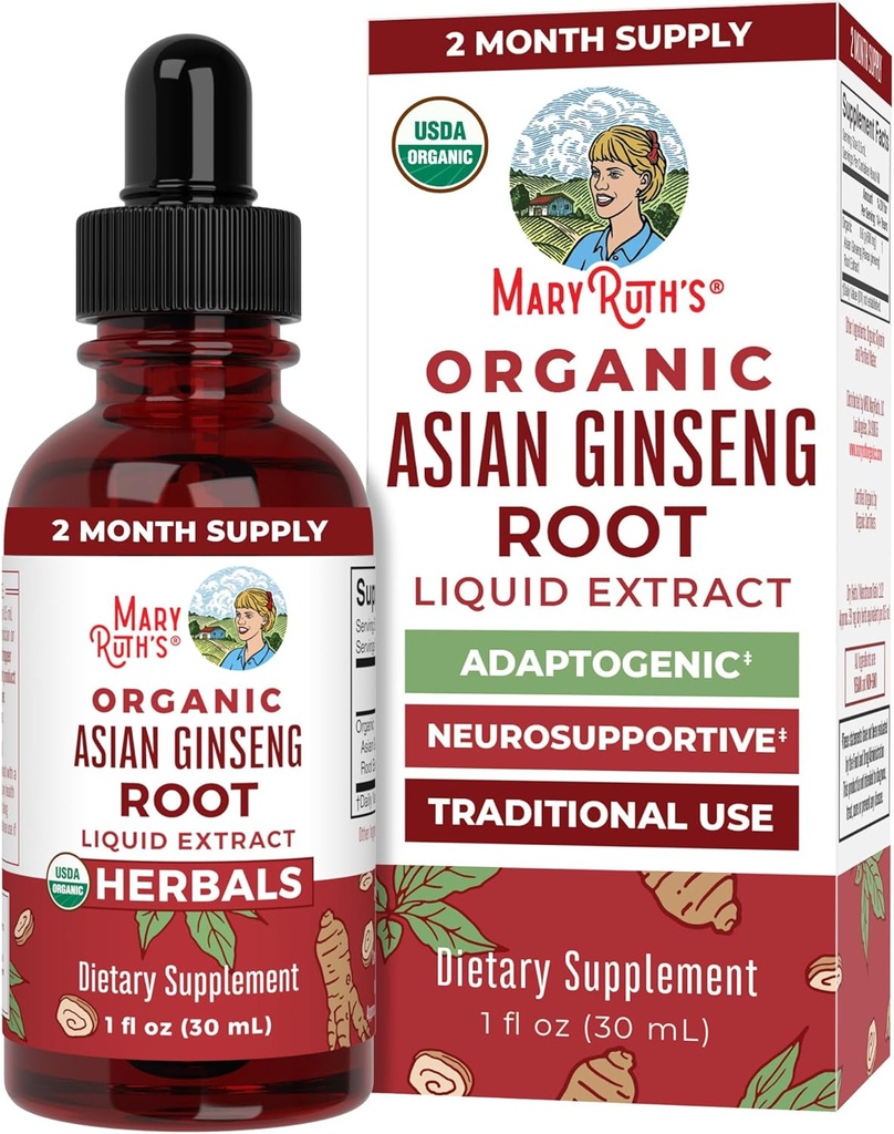 MaryRuth Organics Herbal Supplement Drop, Antioksidantti, Boost Energy, pakkaus 1, Ginseng juuri elinvoimaa, Tukee Focus ja Endurance, Vegan, ei-GMO, Gluteeniton, 1 neste Ounces