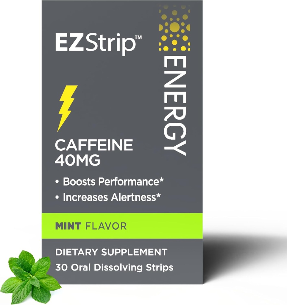 Energy Supplements - Mint Flavor, 30 Count - Ratkaiseva nauhat 40 mg kofeiini auttaa Energize Your Day ja Boost Performance - Valmistettu Yhdysvalloissa, Sokeri ja Gluteeniton
