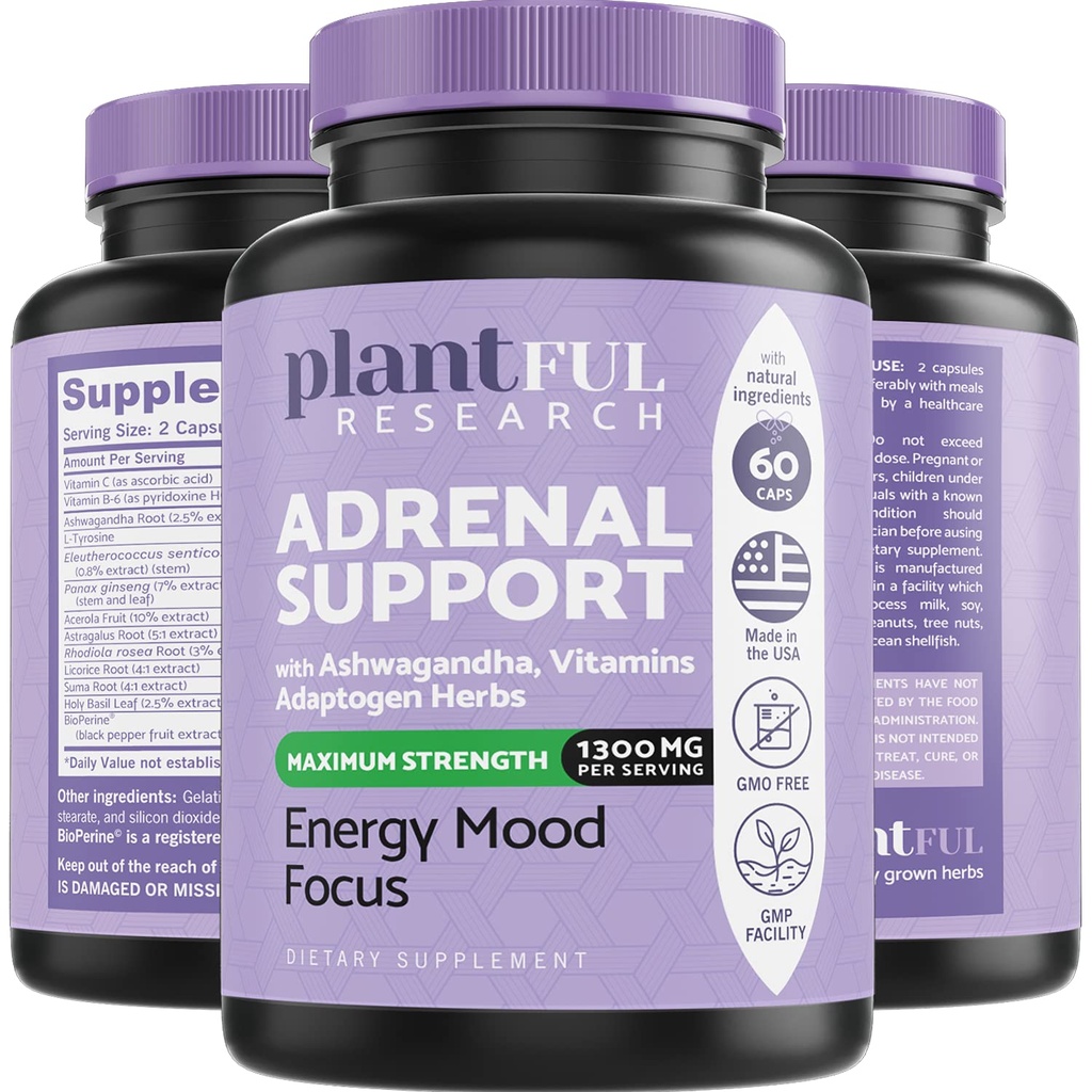 Lisämunuaisten tuki ja Cortisol Manager lisäravinteet Ultra High Puhtaus Adaptogens, Ashwagandha Extract, Rhodiola Rosea kapselit Natural Energy, Väsymys, Mieliala Boost Non GMO