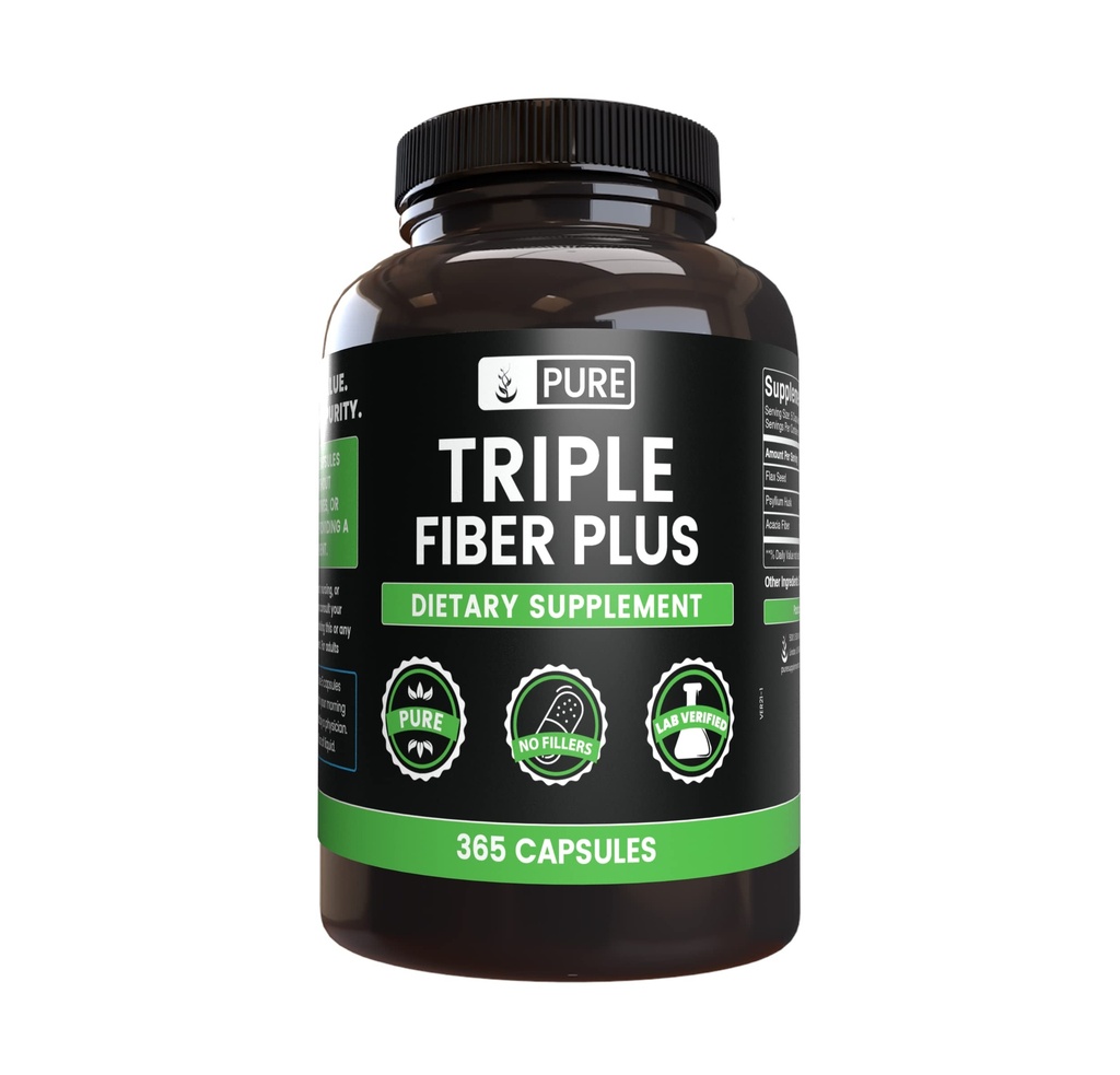 Rena originalingredienser Triple Fiber (365 kapslar) Inga magnesium eller risfillers, alltid rena, Lab Verified