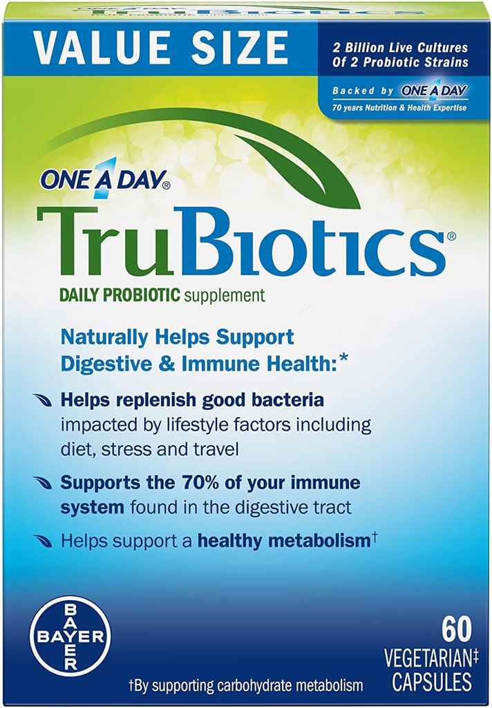 TruBiotics Daily Probiotic, 60 kapslar - Gluten Free, Soy Free Digestive + Immune Health Support Supplement för män och kvinnor