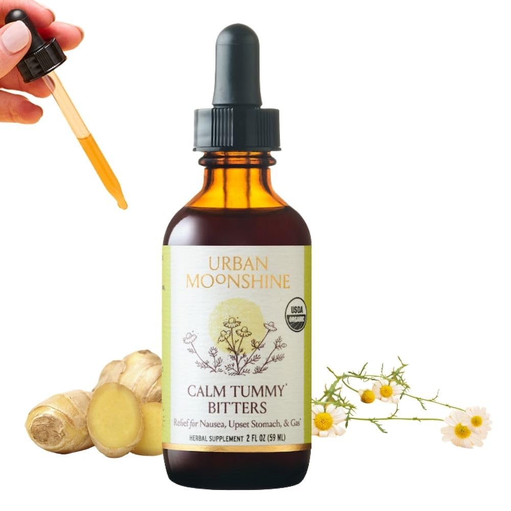 Urban Moonshine Rauhoittava vatsan purenta - Certified Organic - Relief for Pahoinvointi ja vatsavaivat* - Turvotus Ruoansulatus* - Ruoansulatushäiriöt - Gluteeniton kasviperäisiä lisäravinteita - 2 Fl Oz
