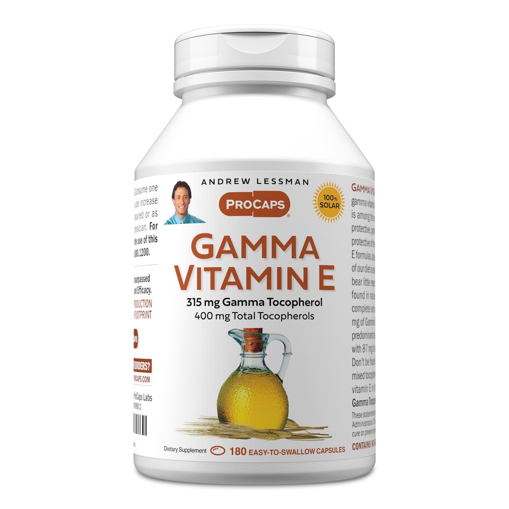 Andrew LESSMAN Gamma-vitamiini E 180 Softgels - 315 mg Gamma Tokoferoli, suojaava E-vitamiini. Neljä muotoa luonnon tokoferolit ahiflower öljy. Tehokas antioksidantti. Ei synteettisiä lomakkeita
