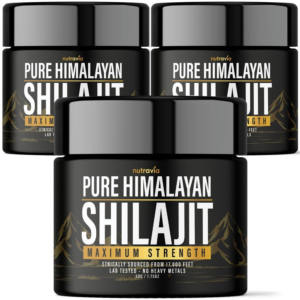(3 pakkaus) Shilajit Pure Himalayan Organic Hartsi - Natural Authentic Lab Tested Formula miehille, naisille - Ei heavy metals - 600mg Max Vahvuus 85+ Trace Minerals Golden Grade Shilajit täydentää