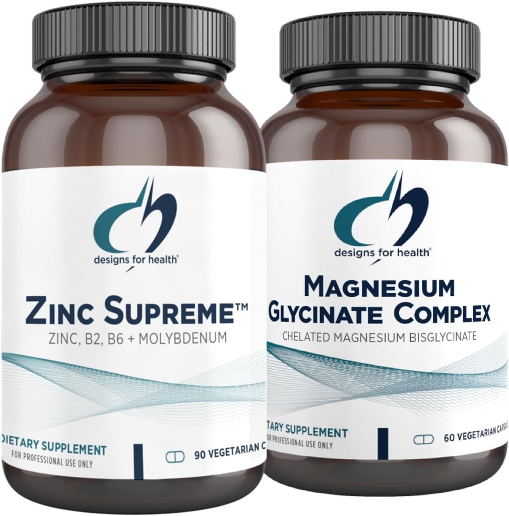 Designs for Health Magnesium Glycinate Complex (60 kapselia) & Sinkki Supreme (90 kapselia) - Korkea imeytyminen Magnesium sinkkibisglysinaatti Chelate kanssa kofaktorit immuunitukea