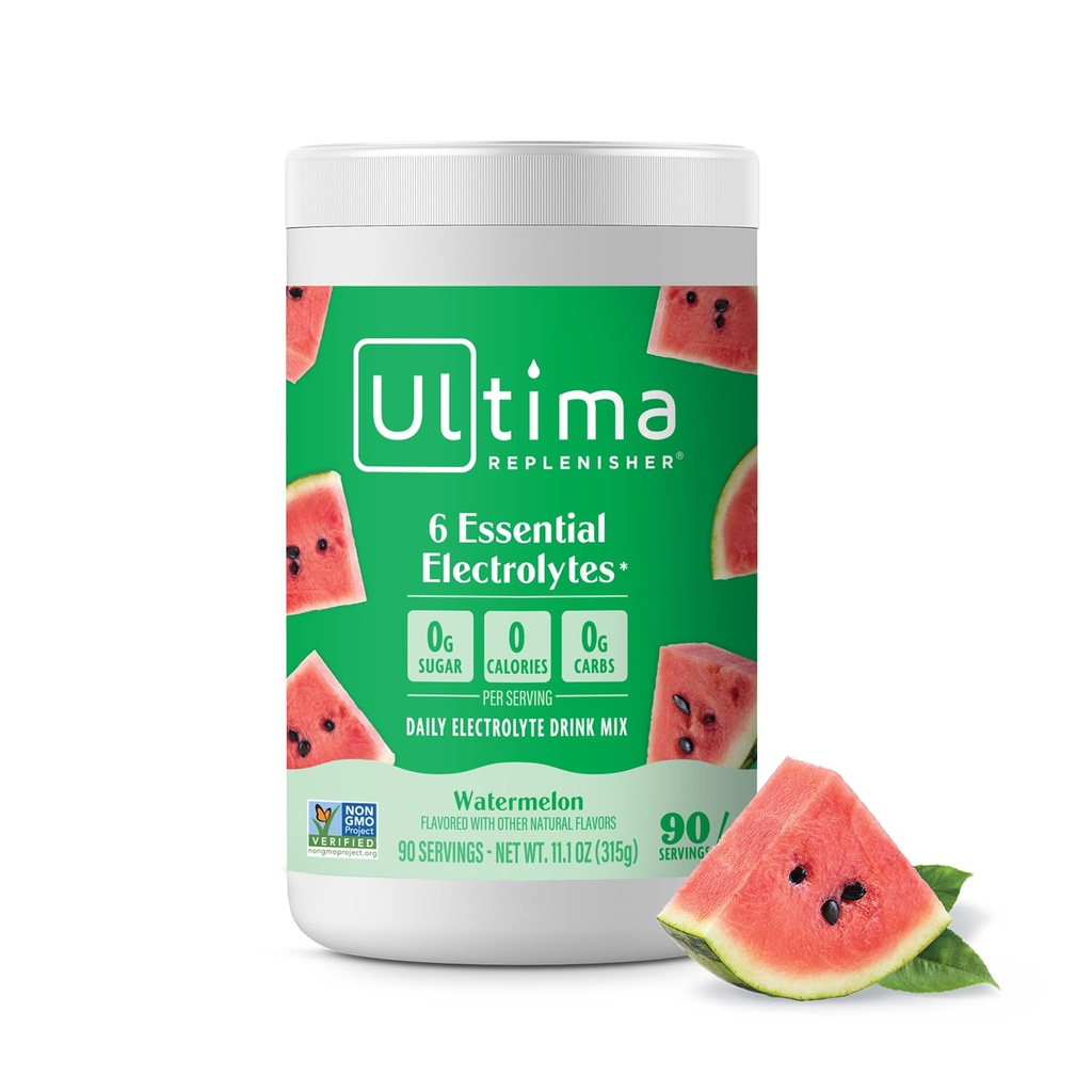 Ultima Replenisher Daily Electrolyte Powder Drink Mix - Sugar Free - Watermelon, 90 Servings - Hydration Powder med 6 Key Electrolytes och Trace Minerals - Keto Friendly, Vegan, Non-GMO