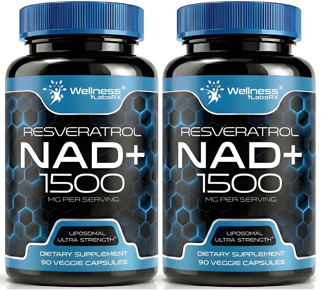 WELLNESS LABSRX NAD Supplement, 1500mg - Liposomal NAD+ Tillägg med Resveratrol, NAD Plus Boosting - Support Cellular Health, Stamina & Healthy Aging - Ultra Strength Capsules, USA Made - 2 Pack