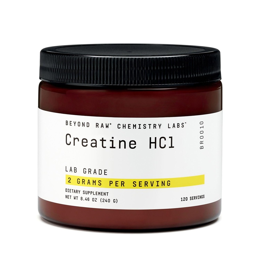 BEYOND RAW Science-Backed Creatine HCl Powder, Lab Grade, lihasvoimaa ja kasvua, energian tuotantoa, yleisurheilu suorituskykyä, kognitiivista tukea, solukombinaatio, 120 tarjoilua