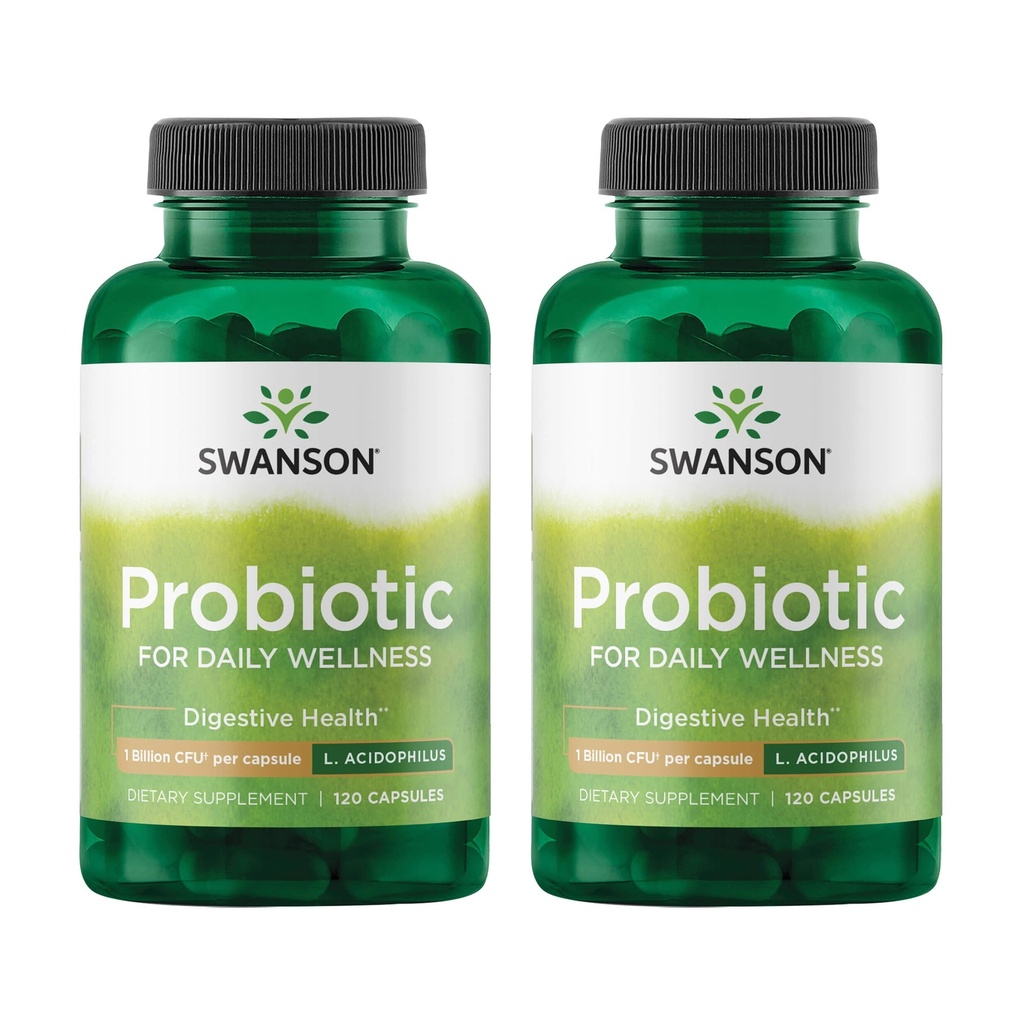 Swanson Probiootti - Dgestive Health Supplement w/ 1 miljardia PMY per kapseli - Natural Formula Supporting Bowel Säännöllisyys & Päivittäinen hyvinvointi - (120 kapselia) (2 pakkaus)